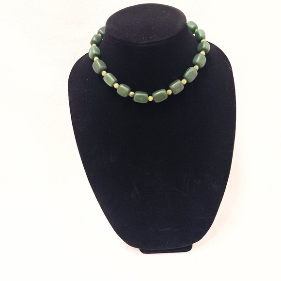 VNT RARE JADE Square Bead Necklace 925 Silver Dark Green + Light Green Beveled - Picture 4 of 14